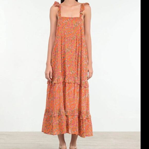 BANJANAN Penelope Dress Boundless Floral Flame Womens Size XS - Picture 1 of 13